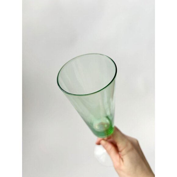 Vintage Green Tall Fluted Champagne Glass Cup - Picture 2 of 7